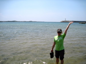 Beth with her first contact with the Yellow Sea.