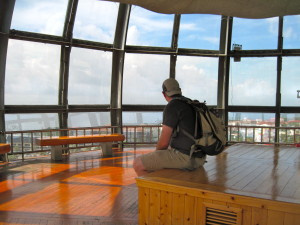 Big windows and great views from the observation tower. The horizon is the ocean!