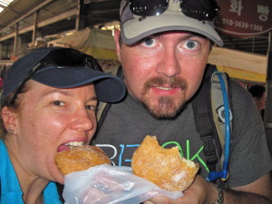 Not sure what these were, but they were hot, fresh fried dough, stuffed with some kind of paste and covered in sugar. Can't go wrong! And the lady made us wait to get hot ones fresh from the oil. Yum.