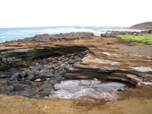 Check out these rocks! Bubbly airy ones on the bottom and smooth sheets on top. And best part, they have been eroded by the ocean into a heart shape. Aw.
