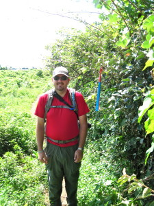 Patrick with some of the ribbon-style markings dangling from trees.