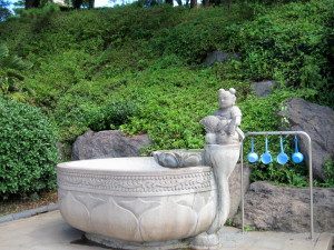 A fountain devoted to Buddha. I believe the blue dippers are used for some kind of ceremony / prayer where you offer one scoop of water for each year of your life. If anyone knows more about this than the limited bits I could gather from signs, please let me know in the comments!