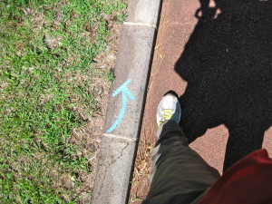 Some of the markings are pretty subtle, like this paint on the sidewalk.
