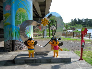 The apparent "mascots" for the eco-park. Most of the park was very subtle with small signs along pathways, but this little performance space was adorable, and an awesome positive use of a road underpass!