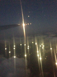 Shining view of the squid boats off Jeju Island. They fish all night with very bright lights.