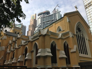 We stumbled onto the Catholic cathedral on our walk. Beauty between skyscrapers.