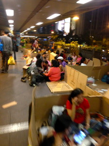Not sure what this was, but train stations, sidewalks and squares were full of families eating picnics and take-out on cardboard boxes. Maybe the only space big enough to gather?