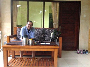 Welcome tea on our bungalow front porch.