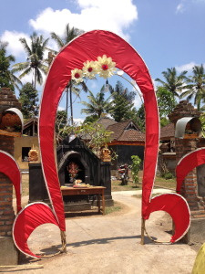 A family house compound decorated for an upcoming wedding.