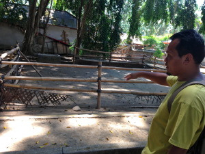 A village cock fighting ring. Technically illegal, but cops usually just take a cut from the betting pool.